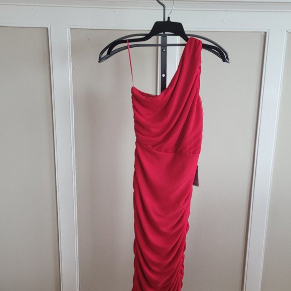 Tango Red Midi-length One Shoulder Dress, Size Medium - Picture 3 of 3